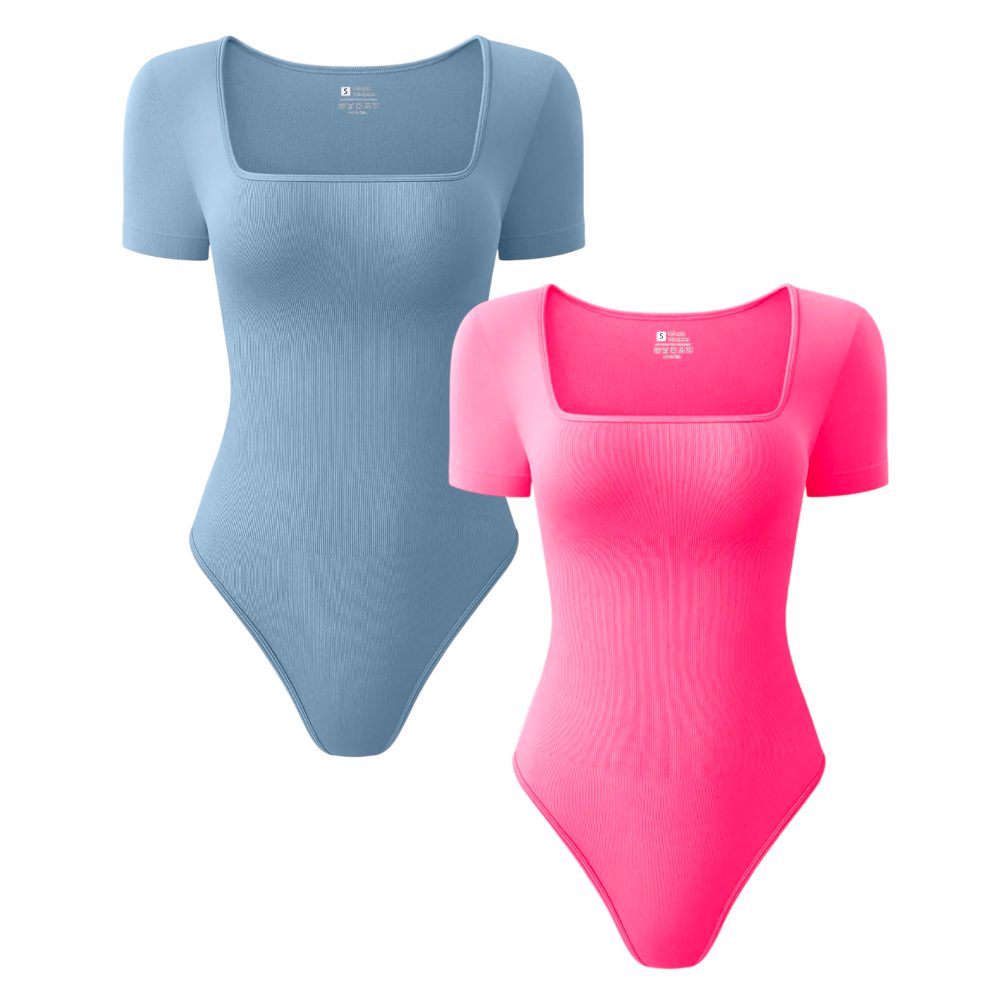 2 Pack Women's Short Sleeve Bodysuits Womenswear Underwear Sexy Ribbed Square Neck Tummy Control Tops Bodysuit